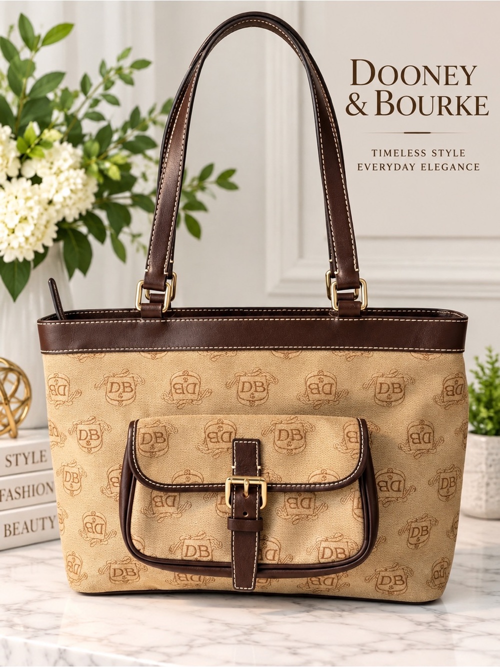 Dooney & Bourke East West Tote Shoulder Bag with Donegal Crest Monogram Pattern